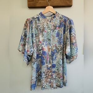 Vintage Multicolor Floral Button-Up Blouse